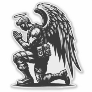 Sticker Angel Soldier Homme Prier à l'encre illustration a