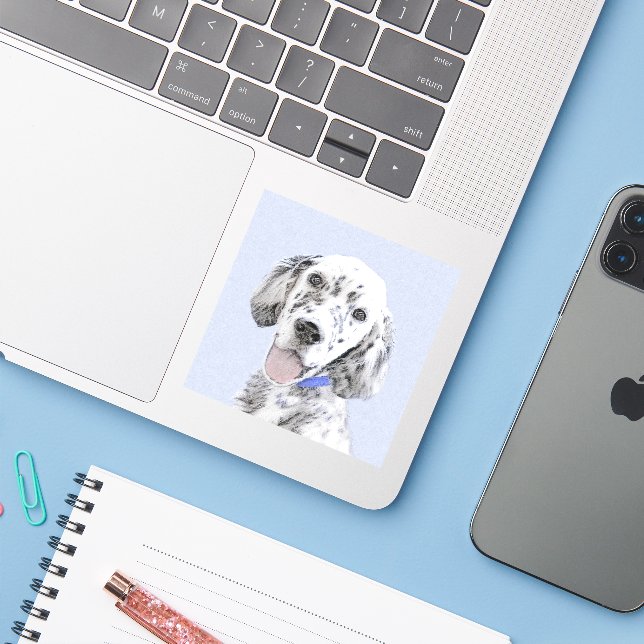 Sticker Anglais Setter Blue Belton Peinture Chien Art (Ordinateur portable avec iPhone)