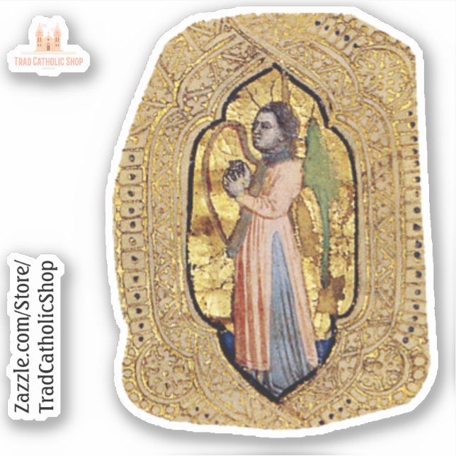 Sticker Angle Médiéval Avec Harpe Gold Renaissance Art (Devant)