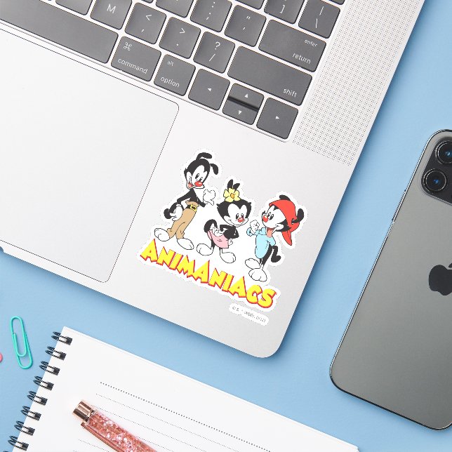 Sticker Animaniacs | Yakko, Dot et Wakko debout (Ordinateur portable avec iPhone)