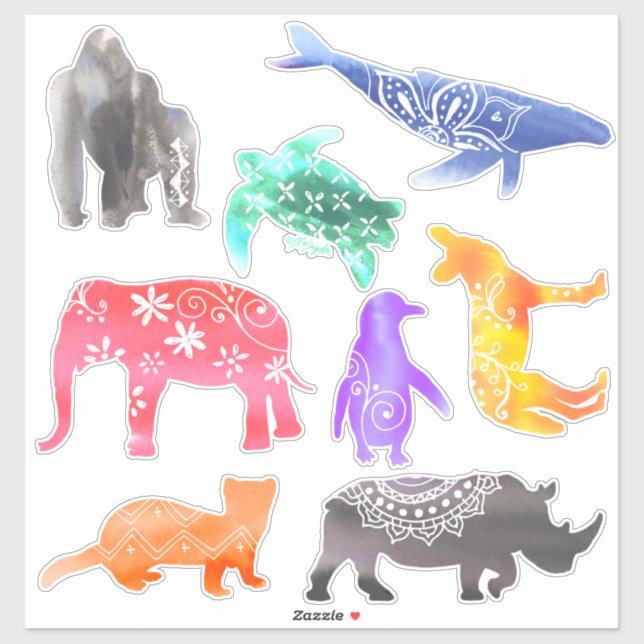 Sticker Animaux en voie de disparition Motif d'aquarelle (Feuille)