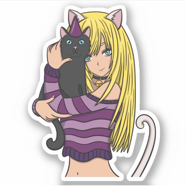 Sticker Anime Girl and mignonne Cat (Devant)