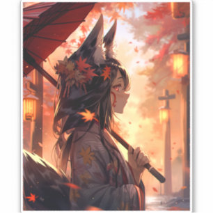 Sticker Anime Kitsune Girl Cute Fox Imaginaire Art