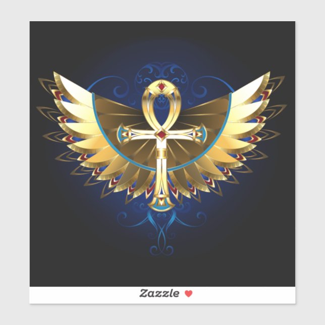 Sticker Ankh or avec ailes (Feuille)