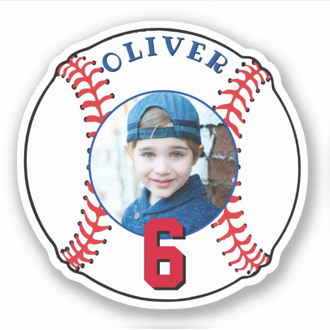 Sticker Anniversaire de enfant du baseball Ball Photo (Devant)