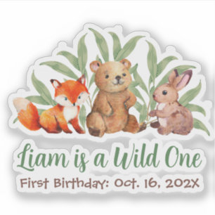 Sticker Anniversaire Douce Animaux de la Forêt Verte