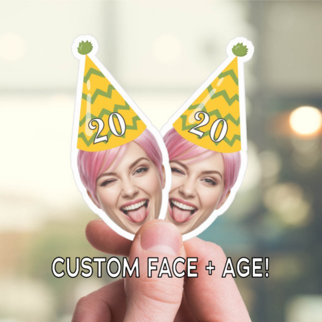 Sticker Anniversaire drôle Visage avec Casquette de fête e (Créateur téléchargé)