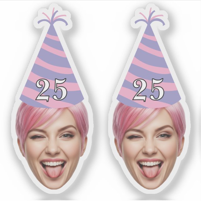 Sticker Anniversaire drôle Visage avec Casquette de fête e (Devant)