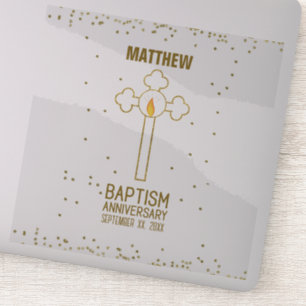 Sticker Anniversaire du Baptême Croix d'or personnalisée