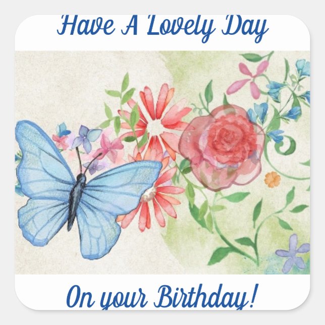 Sticker Anniversaire Papillon Et Fleurs (Devant)