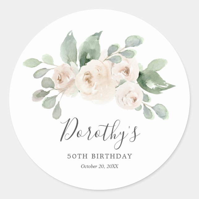 Sticker Anniversaire Personnalisé 50ème Rose Blanc (Devant)