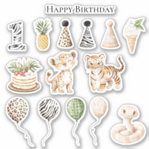 Sticker Anniversaire Safari Léopard Zèbre Serpent