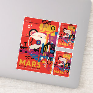 Sticker Annonce de voyage Sci-Fi, Planète Mars