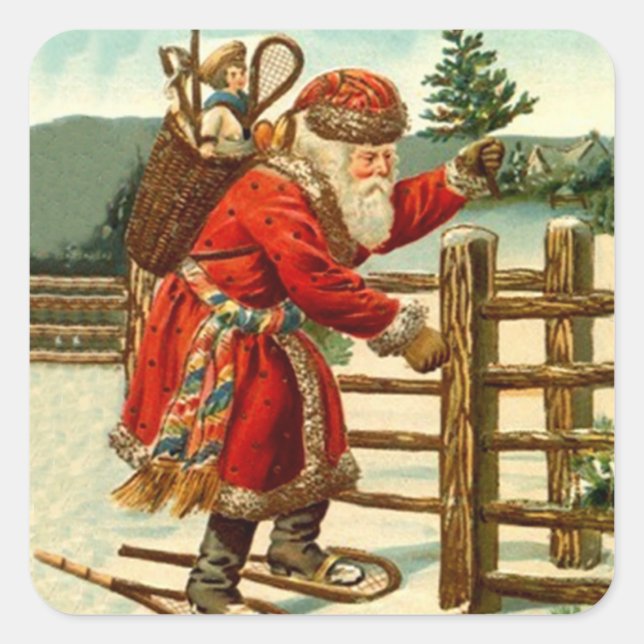 Sticker Antique Santa Claus Noël Raquette (Devant)