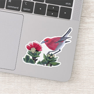 Sticker Apapane & Lehua Blossom Hawaii Nature Illustration