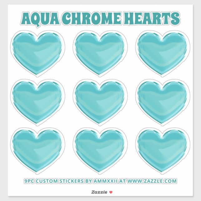 Sticker Aqua Chrome Coeurs (Feuille)