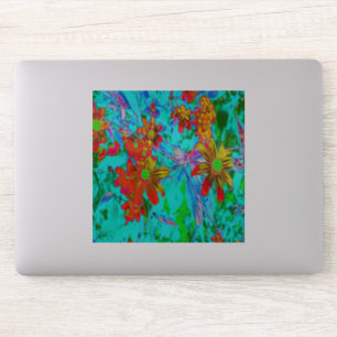 Sticker Aqua Tropical avec Fleurs Jaunes et Orange