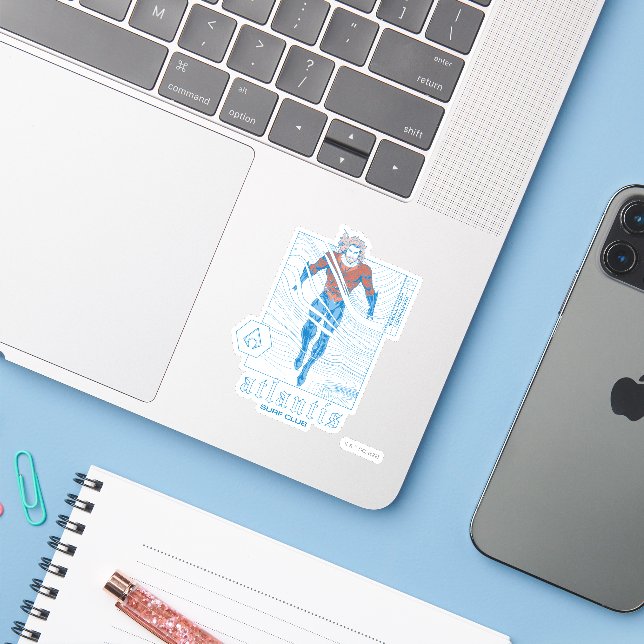 Sticker Aquaman - Atlantis Surf Club (Ordinateur portable avec iPhone)