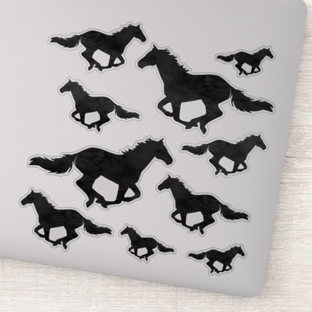 Sticker Aquarelle à cheval à galopante Silhouette (Détail)
