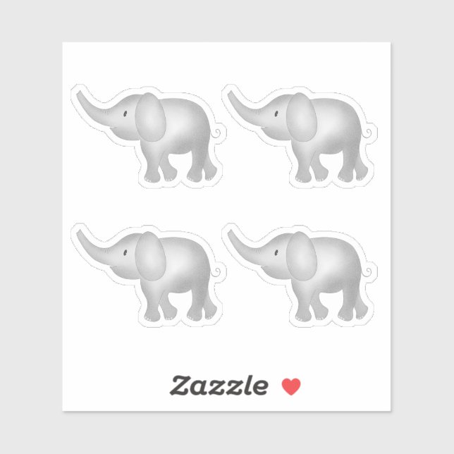 Sticker Aquarelle adorable Eléphants Ensemble de 4 Enfants (Feuille)