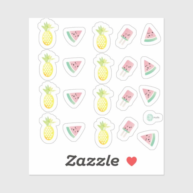 Sticker Aquarelle Ananas tropical et pastèque (Feuille)