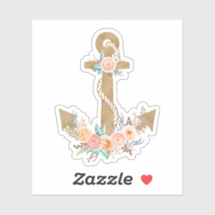 Sticker Aquarelle Ancre florale Nautique
