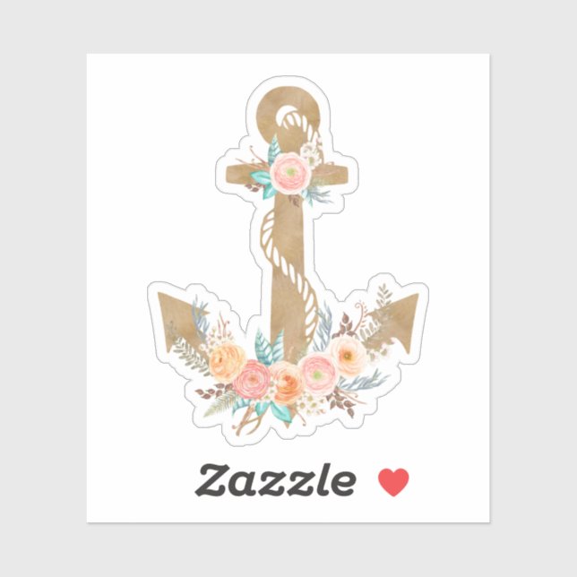 Sticker Aquarelle Ancre florale Nautique (Feuille)