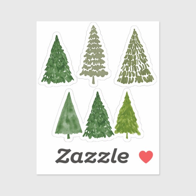 Sticker Aquarelle Arbres de Noël (Feuille)