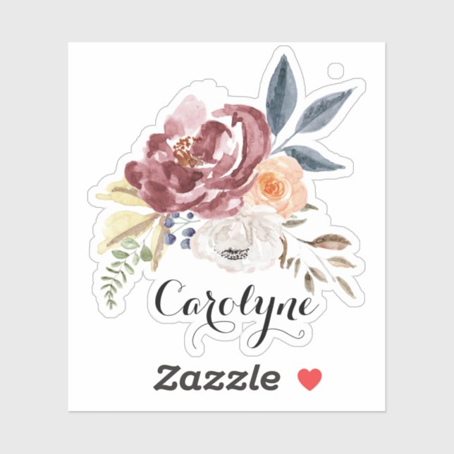 Sticker Aquarelle Automne Florales Nom personnalisé (Feuille)