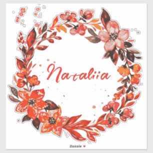 Sticker Aquarelle Automne Florales Nom personnalisé Sticke
