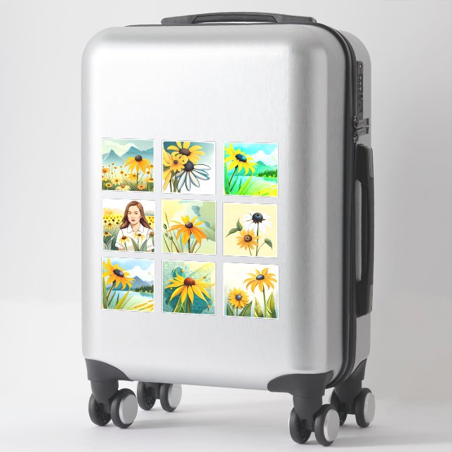 Sticker Aquarelle aux yeux noirs Susan fleurs Scrapbook (Sur valise)