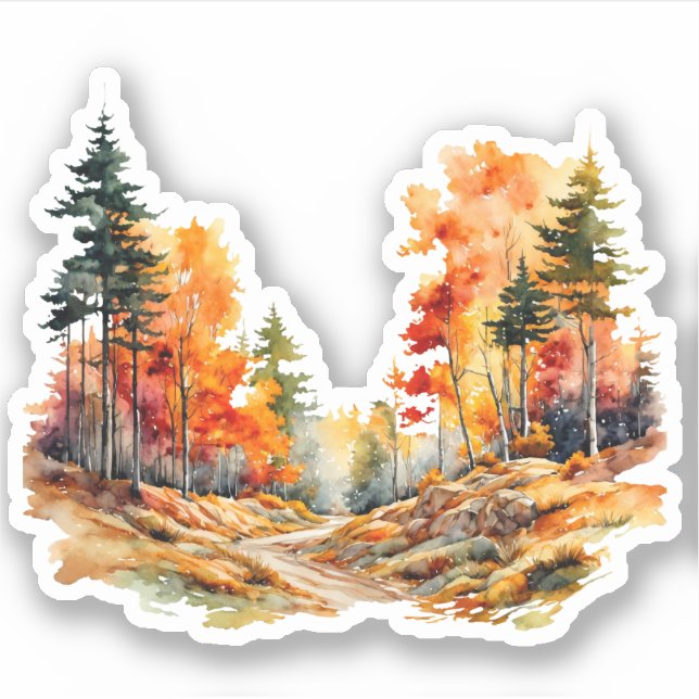 Sticker Aquarelle Belle forêt à l'automne (Devant)