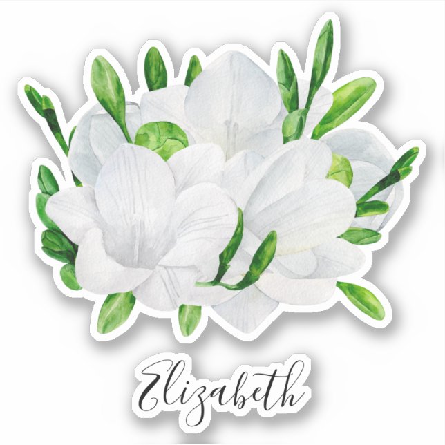Sticker Aquarelle blanche frénésie. Nom floral élégant (Devant)