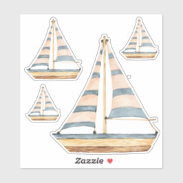 Sticker Aquarelle Bleu Bande de voiliers
