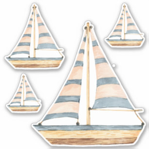 Sticker Aquarelle Bleu Bande de voiliers