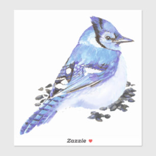 Sticker Aquarelle Bleu Jay Jardin Oiseau Nature Art