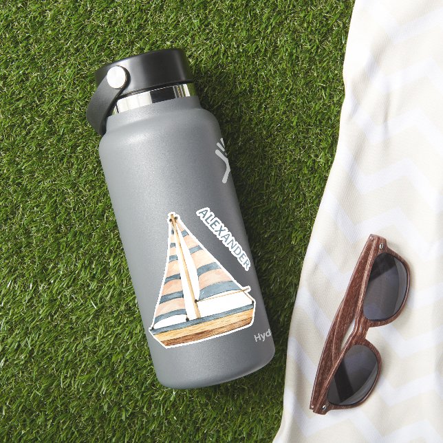 Sticker Aquarelle Blue Stripe Voilier Personnalisé (HydroFlask Insitu)