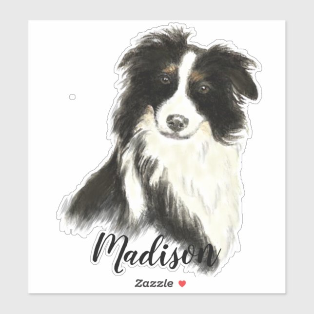 Sticker Aquarelle Bordure Collie Chien Animaux Animaux Nat (Feuille)