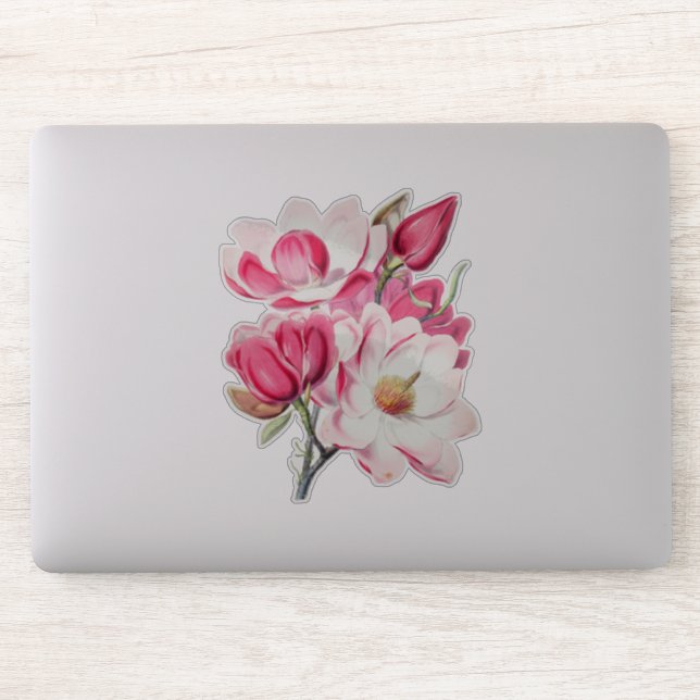 Sticker Aquarelle Botanique Rose Magnolia Fleurs (Ordinateur)
