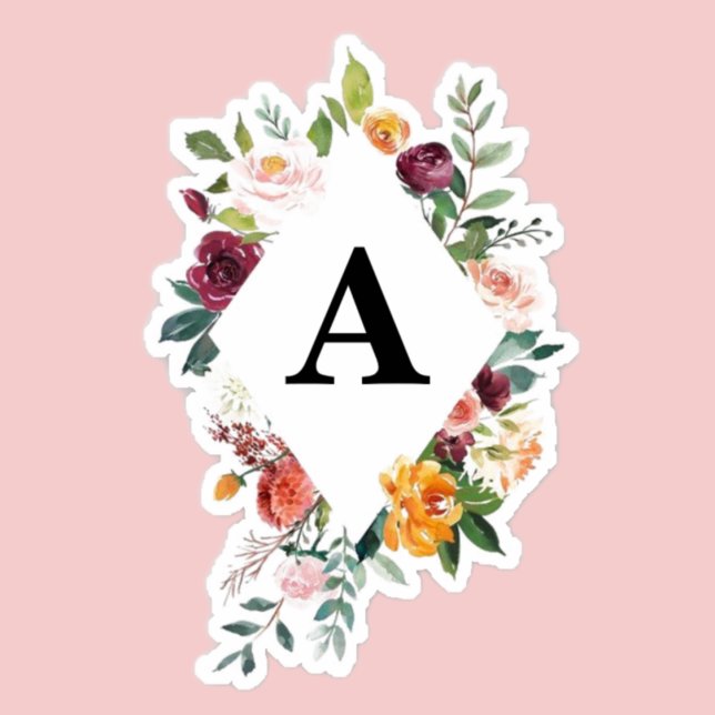 Sticker Aquarelle Cadre floral personnalisable Initiale (Créateur téléchargé)
