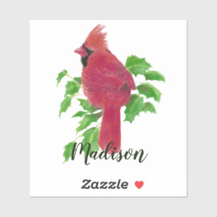 Sticker Aquarelle Cardinal Oiseau rouge Nature Nom personn