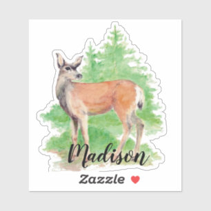 Sticker Aquarelle Cerf Animal Nom personnalisé