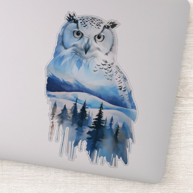 Sticker Aquarelle Chouette neigeuse de la toundra congelée (Détail)