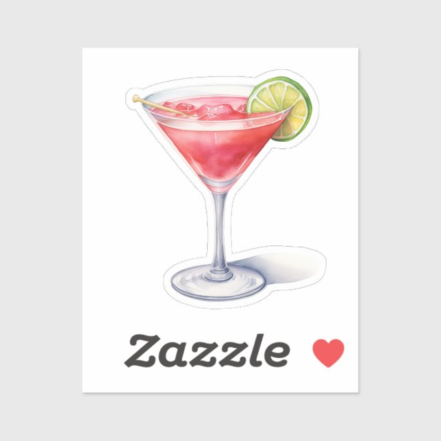 Sticker Aquarelle Cocktail cosmopolite Boisson (Feuille)