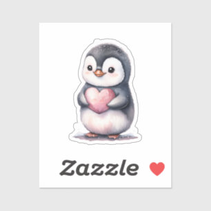 Sticker Aquarelle Coeur rose pingouin mou