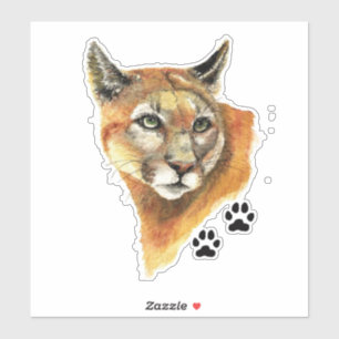 Sticker Aquarelle Cougar, Puma, Art animal Lion de montagn