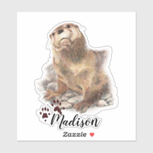 Sticker Aquarelle Cute Otter Nom personnalisé de l'animal