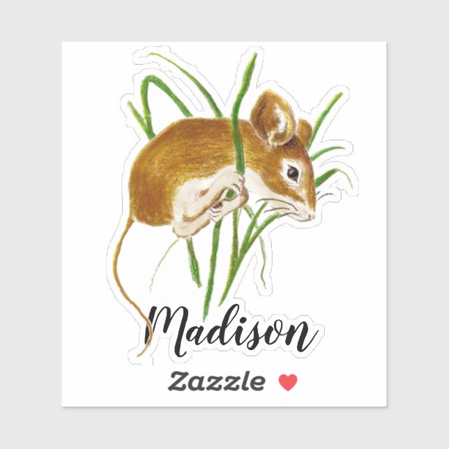 Sticker Aquarelle Cute Petite Souris Animal Nom personnali (Feuille)