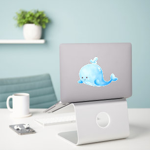 Sticker Aquarelle de baleine bleue mignonne