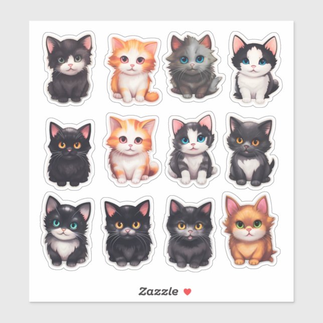 Sticker Aquarelle de chat de la papeterie (Feuille)